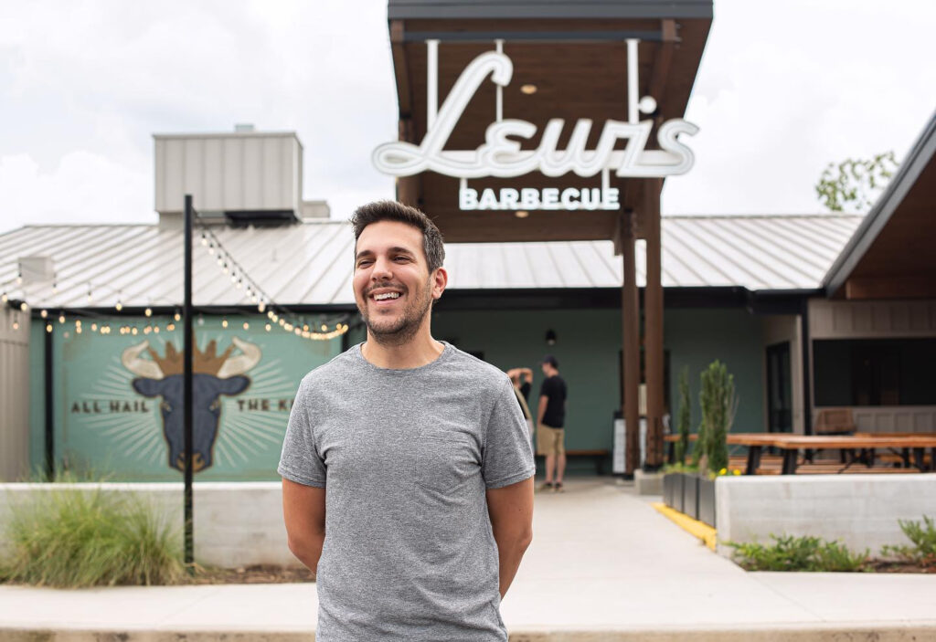 Lewis Barbecue restaurant on the background of Max DiNatale